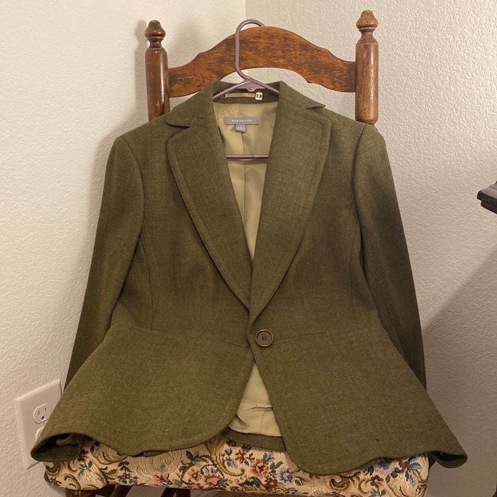 Gray green vintage wool suit jacket